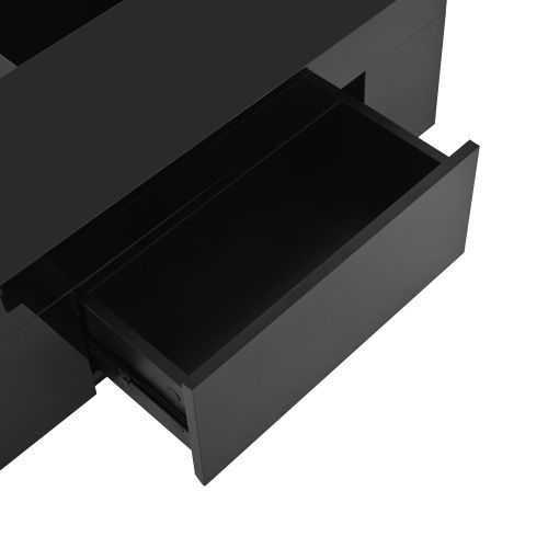 Table Basse Noire Et Blanche Brillante Avec 1 Tiroir, LED, Plateau Rétractable Et Rangement Caché