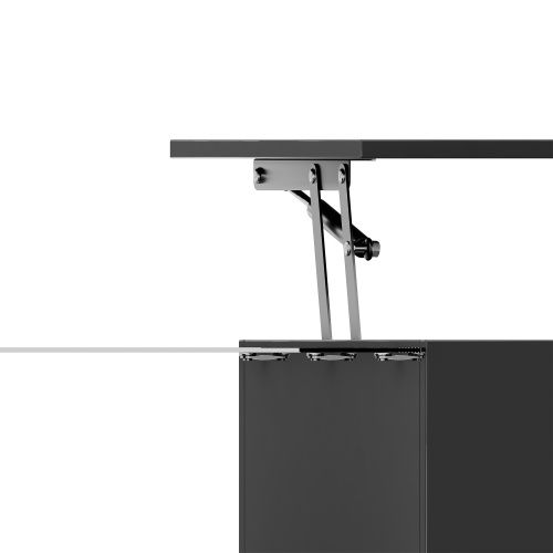 Table Basse Noire Brillante Avec Verre, LED, Plateau Relevable Et Rangement Caché