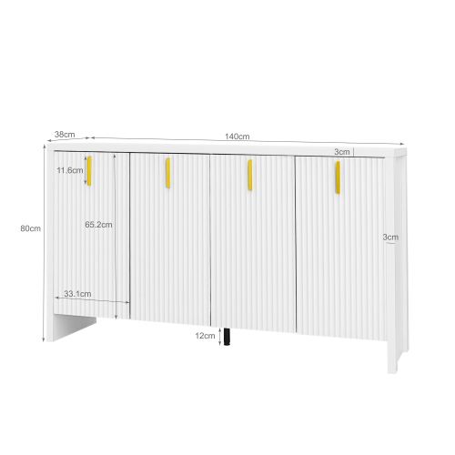 Buffet De Salon Blanc, Buffet à 4 Portes, Poignées Dorées, Séparateurs Réglables