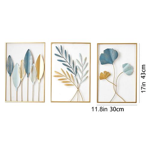 Décorations Murale Métal Doré, Feuilles, 3 Pièces