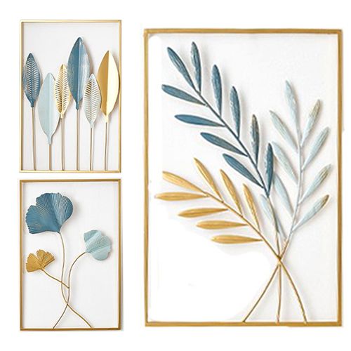 Décorations Murale Métal Doré, Feuilles, 3 Pièces