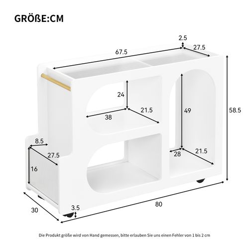 Table D'appoint Blanc à Roulettes, Bout De Canapé Avec 3 Compartiments De Rangement Ouverts