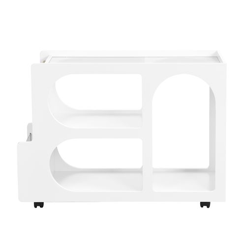 Table D'appoint Blanc à Roulettes, Bout De Canapé Avec 3 Compartiments De Rangement Ouverts