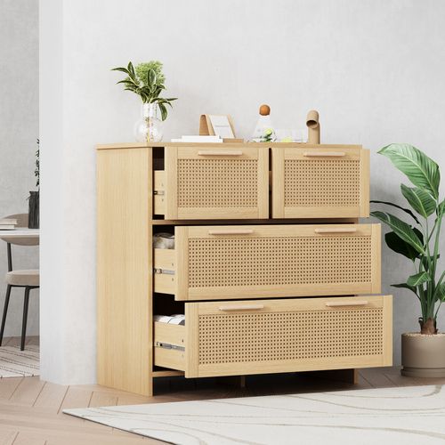 Buffet En Bois à 4 Tiroirs De Rangement, Commode Pour Chambre Et Salon, Anti-basculement