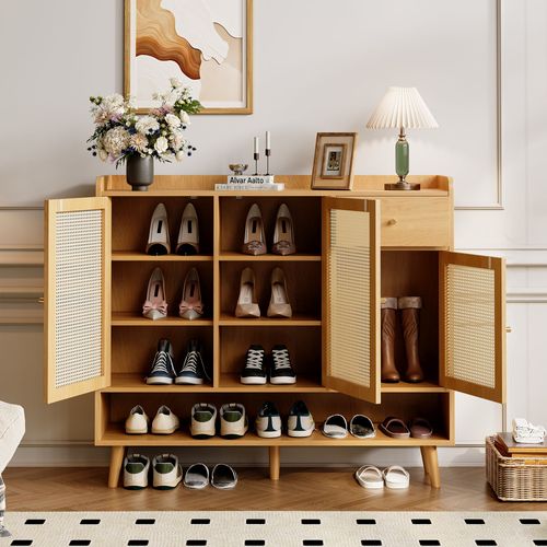  meuble à Chaussures Imitation Bois Avec Tiroir Et 3 Portes – Rangement Pratique, Pieds En Bois