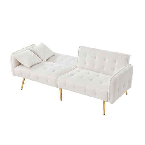 Canapé Convertible,2 Places ,clic Clac Avec Dossier Et Accoudoir Réglable,velours,mousse,blanc