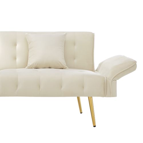 Canapé Convertible,2 Places ,clic Clac Avec Dossier Et Accoudoir Réglable,velours,mousse,beige