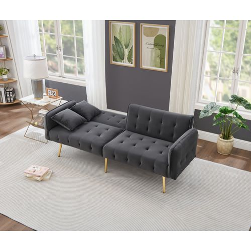 Canapé Convertible,2 Places ,clic Clac Avec Dossier Et Accoudoir Réglable,velours,mousse,gris