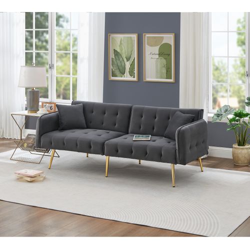 Canapé Convertible,2 Places ,clic Clac Avec Dossier Et Accoudoir Réglable,velours,mousse,gris