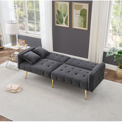 Canapé Convertible,2 Places ,clic Clac Avec Dossier Et Accoudoir Réglable,velours,mousse,gris