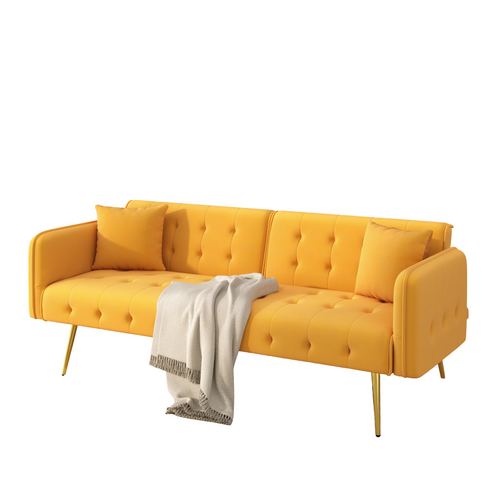 Canapé Convertible,2 Places ,clic Clac Avec Dossier Et Accoudoir Réglable,velours,mousse,jaune