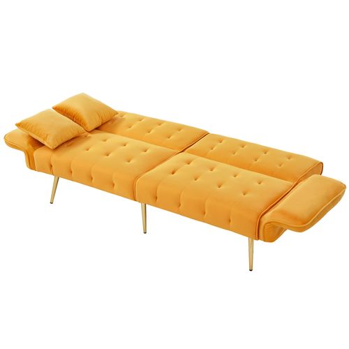 Canapé Convertible,2 Places ,clic Clac Avec Dossier Et Accoudoir Réglable,velours,mousse,jaune