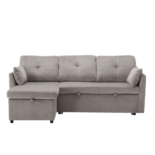 Canapé Angle Convertible,3 En 1,avec Rangement,poches Latérales,3 Places,mousse,velours,gris Clair