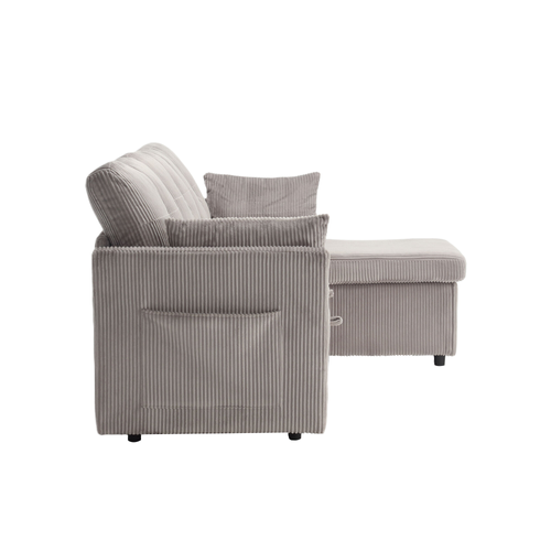 Canapé Angle Convertible,3 En 1,avec Rangement,poches Latérales,3 Places,mousse,velours,gris Clair