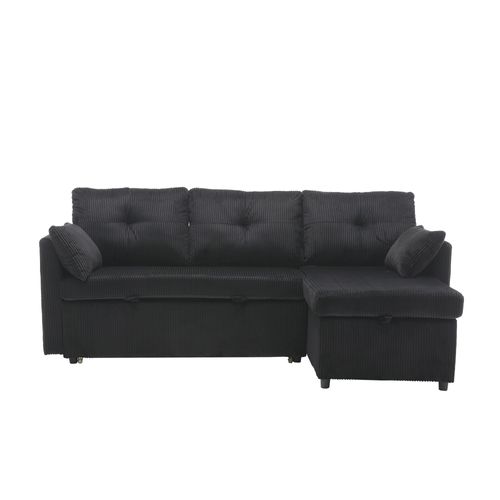 Canapé Angle Convertible,3 En 1,avec Rangement,poches Latérales,3 Places,mousse,velours,noir