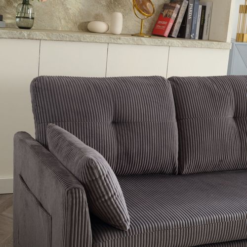 Canapé Angle Convertible,3 En 1,avec Rangement,poches Latérales,3 Places,mousse,velours,gris Foncé