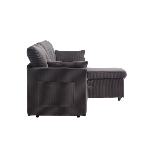 Canapé Angle Convertible,3 En 1,avec Rangement,poches Latérales,3 Places,mousse,velours,gris Foncé