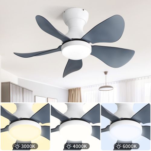 Ventilateur De Plafond 29" Dc Avec LED 18 W à Intensité Variable, 5 Pales En Abs, Minuterie, Gris