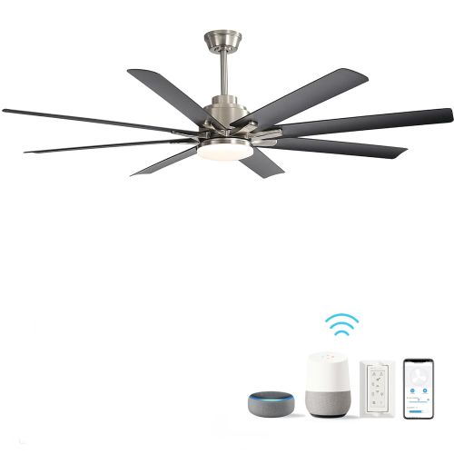 Ventilateur De Plafond 66" Avec LED, 8 Pales En Abs, Télécommande, Moteur Dc 6 Vitesses, Gris Foncé