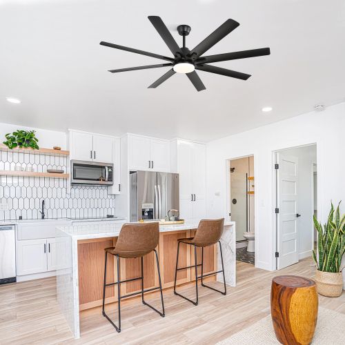 Ventilateur De Plafond 66" Avec LED, 8 Pales En Abs, Télécommande, Moteur Dc 6 Vitesses, Gris-noir