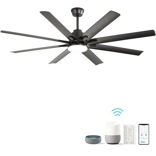 Ventilateur De Plafond 66" Avec LED, 8 Pales En Abs, Télécommande, Moteur Dc 6 Vitesses, Gris-noir
