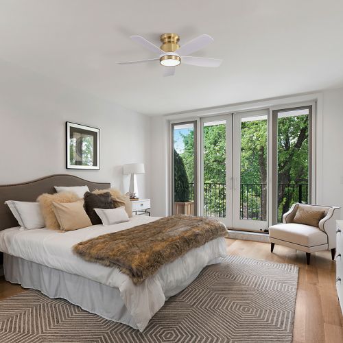 Ventilateur De Plafond 42" Dc Avec 5 Pales En Abs, Lumière LED, Minuterie, 6 Vitesses, Blanc