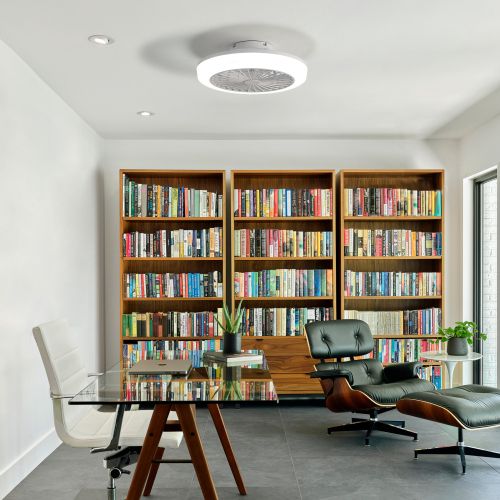 Ventilateur De Plafond 18" Dc (46 Cm) Avec Lumière LED, Télécommande, Conception Sans Pales, Blanc