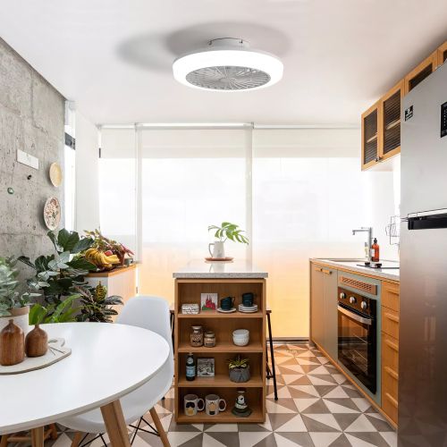 Ventilateur De Plafond 18" Dc (46 Cm) Avec Lumière LED, Télécommande, Conception Sans Pales, Blanc