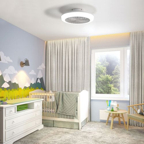 Ventilateur De Plafond 18" Dc (46 Cm) Avec Lumière LED, Télécommande, Conception Sans Pales, Blanc