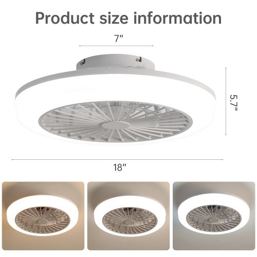 Ventilateur De Plafond 18" Dc (46 Cm) Avec Lumière LED, Télécommande, Conception Sans Pales, Blanc