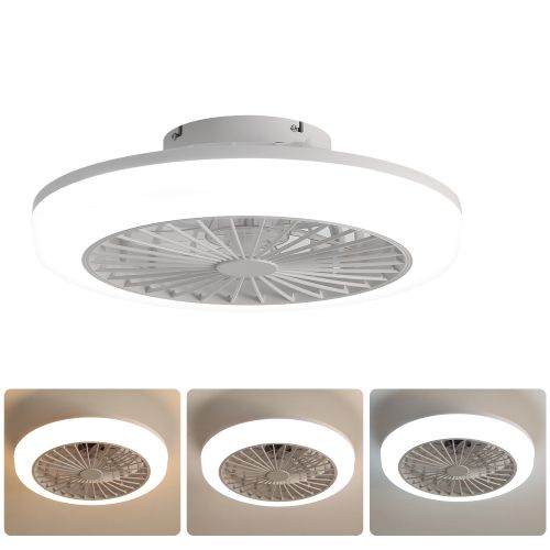 Ventilateur De Plafond 18" Dc (46 Cm) Avec Lumière LED, Télécommande, Conception Sans Pales, Blanc