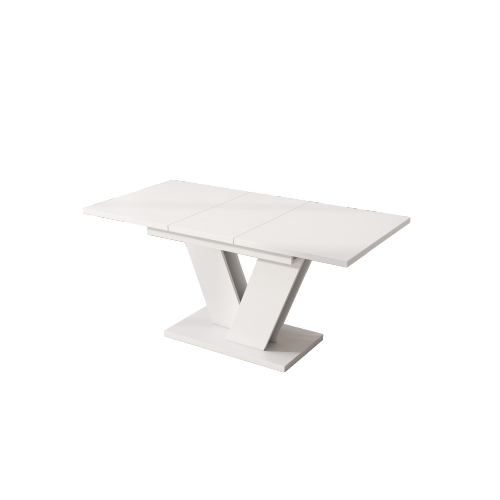 Table à Manger Rectangulaire Extensible Avec Plateau Épais, Base De Support En V, Blanche