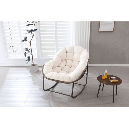Chaise à Bascule Oeuf En Rotin Pour Jardin Avec Coussin Confortable, Blanc