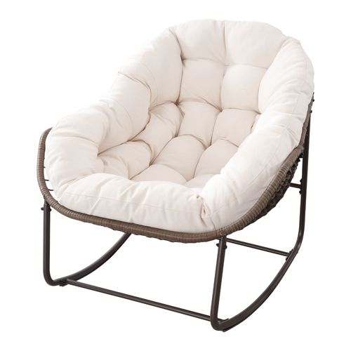 Chaise à Bascule Oeuf En Rotin Pour Jardin Avec Coussin Confortable, Blanc