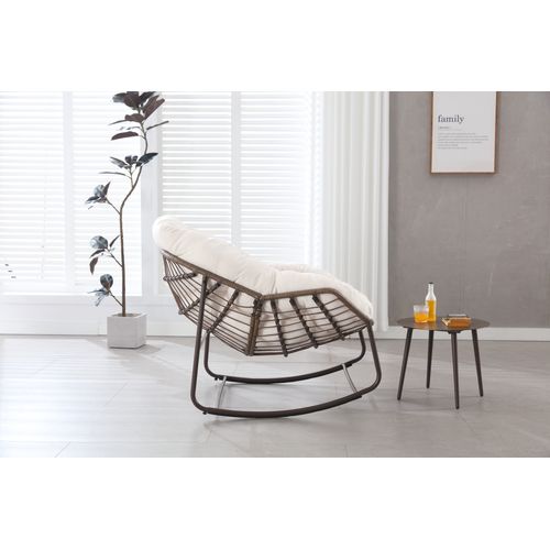 Chaise à Bascule Oeuf En Rotin Pour Jardin Avec Coussin Confortable, Blanc