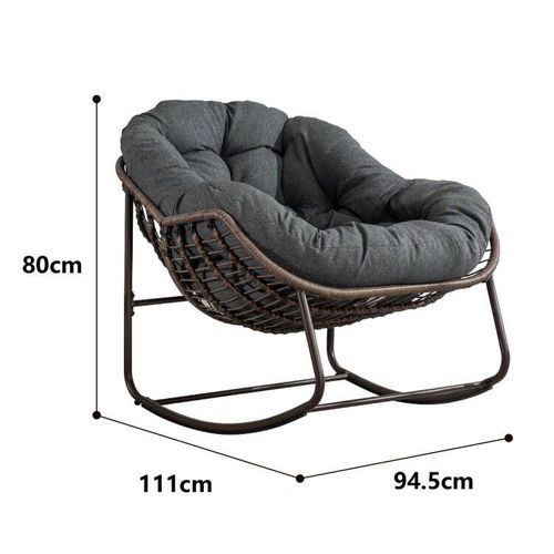 Chaise à Bascule Oeuf En Rotin Pour Jardin Avec Coussin Confortable, Gris Foncé