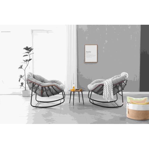 Chaise à Bascule Oeuf En Rotin Pour Jardin Avec Coussin Confortable, Gris Foncé