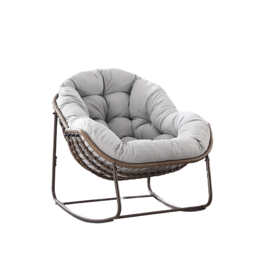 Chaise à Bascule Oeuf En Rotin Pour Jardin Avec Coussin Confortable, Gris Foncé