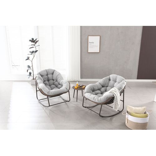 Chaise à Bascule Oeuf En Rotin Pour Jardin Avec Coussin Confortable, Gris Foncé