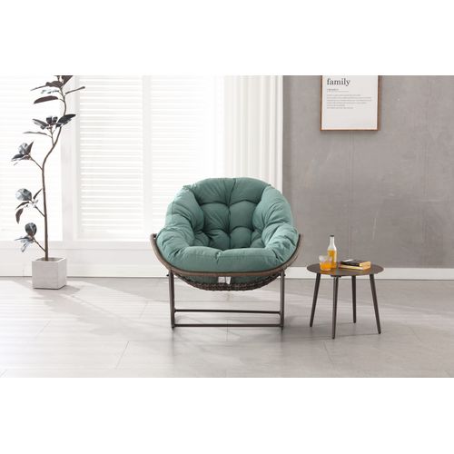 Chaise à Bascule Oeuf En Rotin Pour Jardin Avec Coussin Épais, Structure Acier, Vert Clair