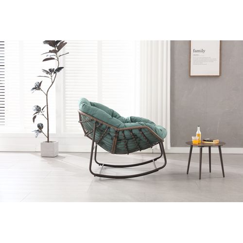 Chaise à Bascule Oeuf En Rotin Pour Jardin Avec Coussin Épais, Structure Acier, Vert Clair
