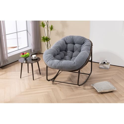 Rocking Chair En Rotin Synthétique Avec Coussin Rembourré Et Cadre Acier, Gris Moderne