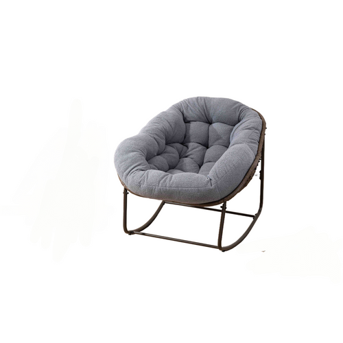 Rocking Chair En Rotin Synthétique Avec Coussin Rembourré Et Cadre Acier, Gris Moderne