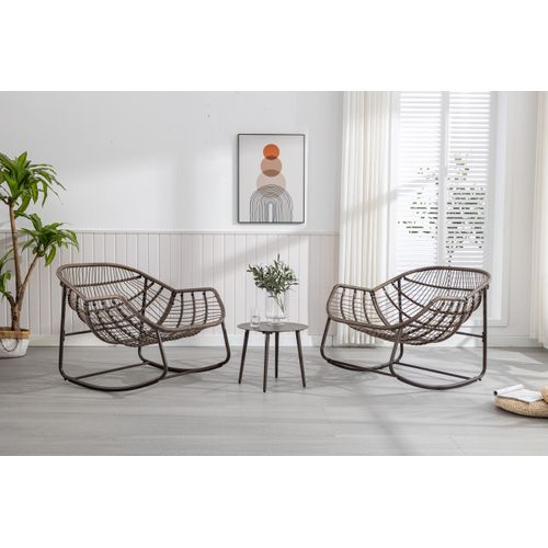 Rocking Chair En Rotin Synthétique Avec Coussin Rembourré Et Cadre Acier, Bleu Marine