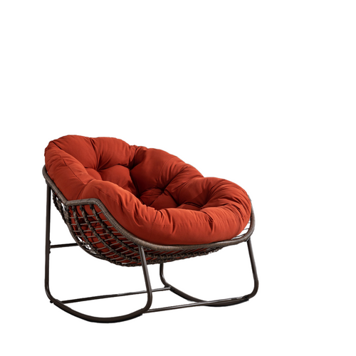 Rocking Chair En Rotin Synthétique Avec Coussin Rembourré Et Cadre Acier, Orange Moderne