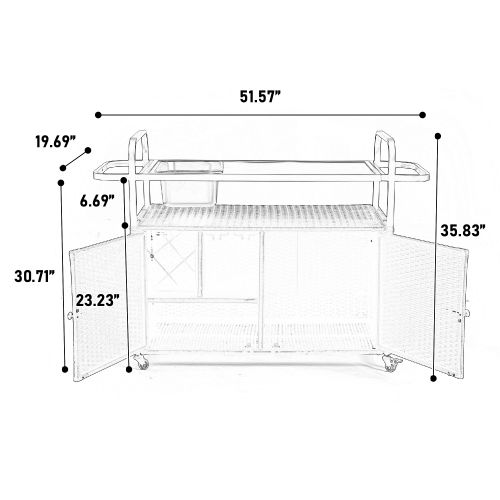 Bar De Jardin Mobile En Rotin Pe Avec Plateau Acier, Rangement Et Seau à Glace, Beige Moderne