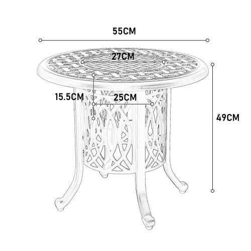 Table De Jardin Aluminium Ronde 55×55×49 Cm Avec Seau à Glace, Pieds Réglables Bronze