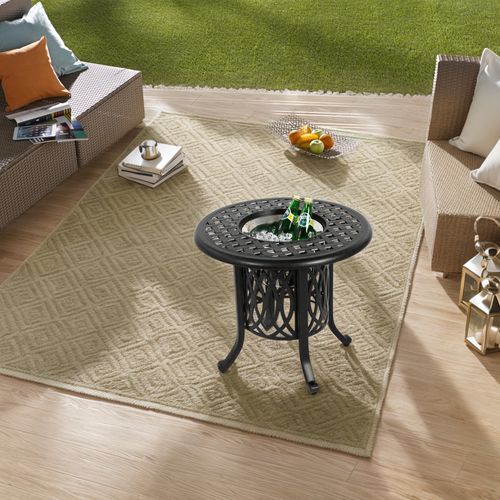 Table De Jardin Aluminium Ronde 55×55×49 Cm Avec Seau à Glace, Pieds Réglables Bronze