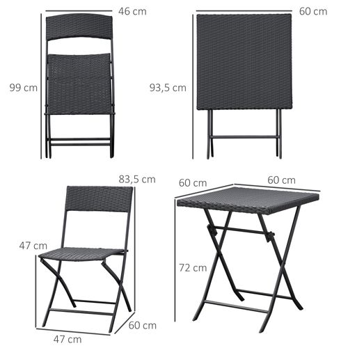 Salon De Jardin Outsunny 2 Pers Bistrot Polyrattan Brun, Table + 2 Chaises Pliantes