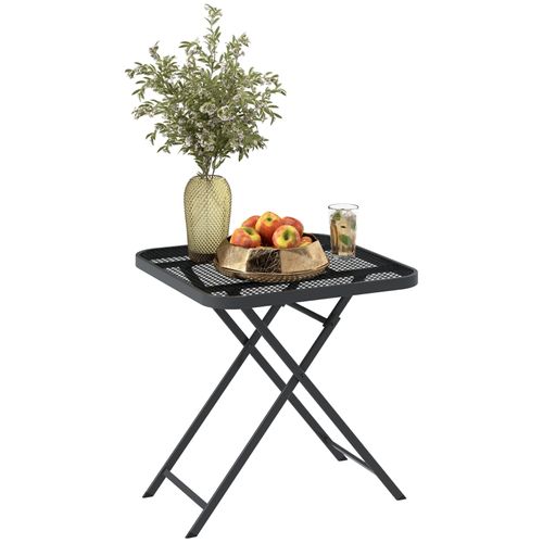 Table De Jardin Outsunny 70×70×72 Cm, Table Pliante Acier Noir Design Ajouré Extérieur